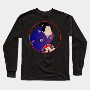 Kabuki Samurai Warrior in Purple Robe Long Sleeve T-Shirt